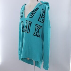PINK Victoria's Secret Teal‎ V Neck Hoodie Sweatshirt Womens Large